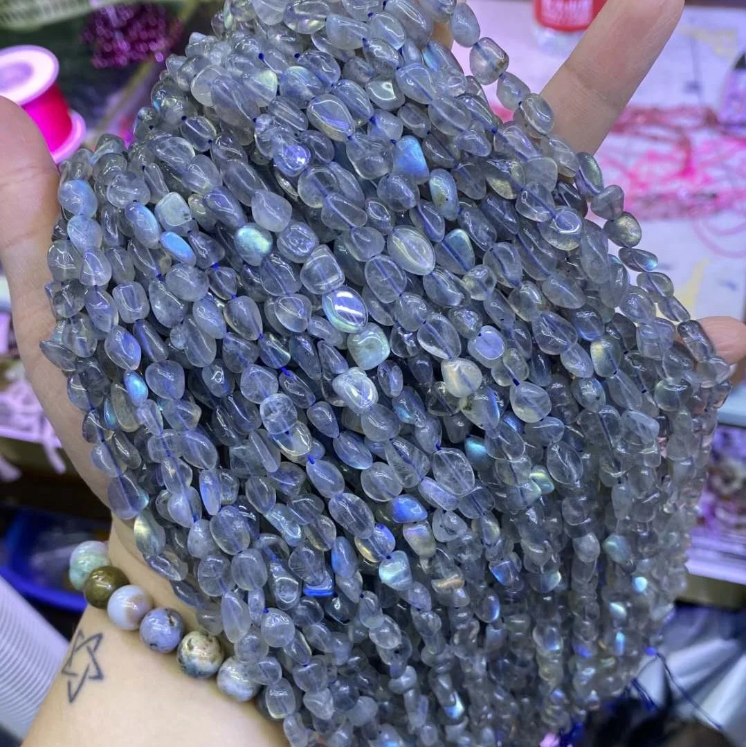 

Natural 8-10mm AA Grey Labradorite Irregular Shape Beads Gravel Pebble Gemstone Beads Healing Energy for Jewelry Making 15"