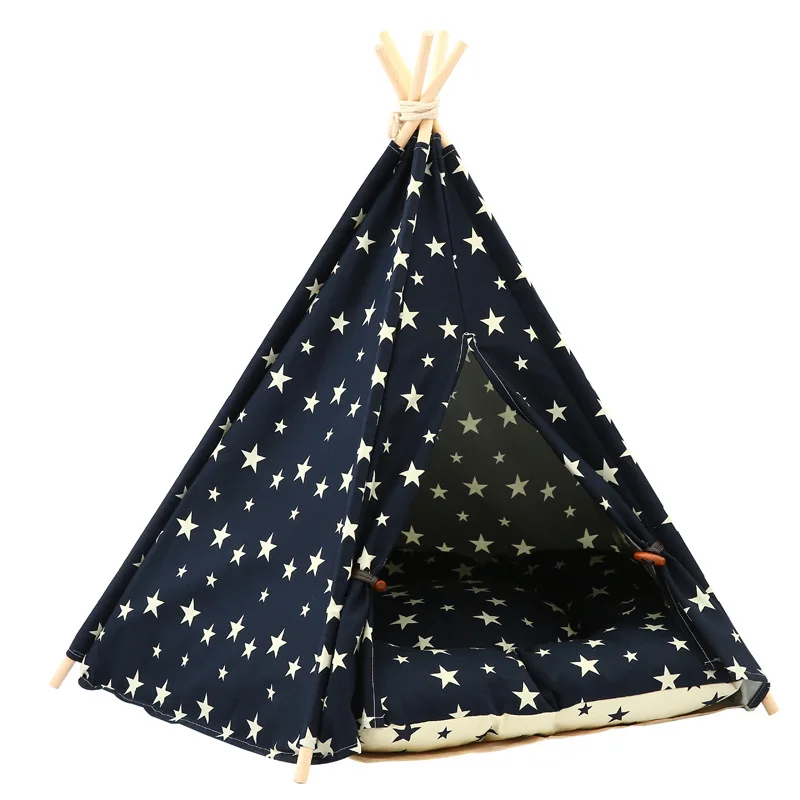 

Most Popular Pet Teepee Dog & Cat Bed With Cushion Luxery Dog Tent & Pet Houses With Mat Blackboard, Dark blue