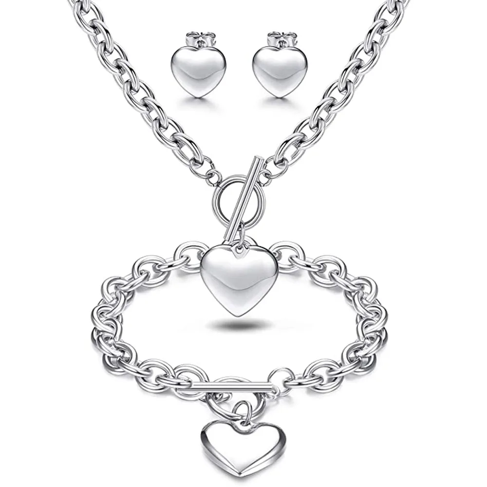 

Newest Stainless Steel Engagement Women Love Charm Heart Shape Jewelry Set