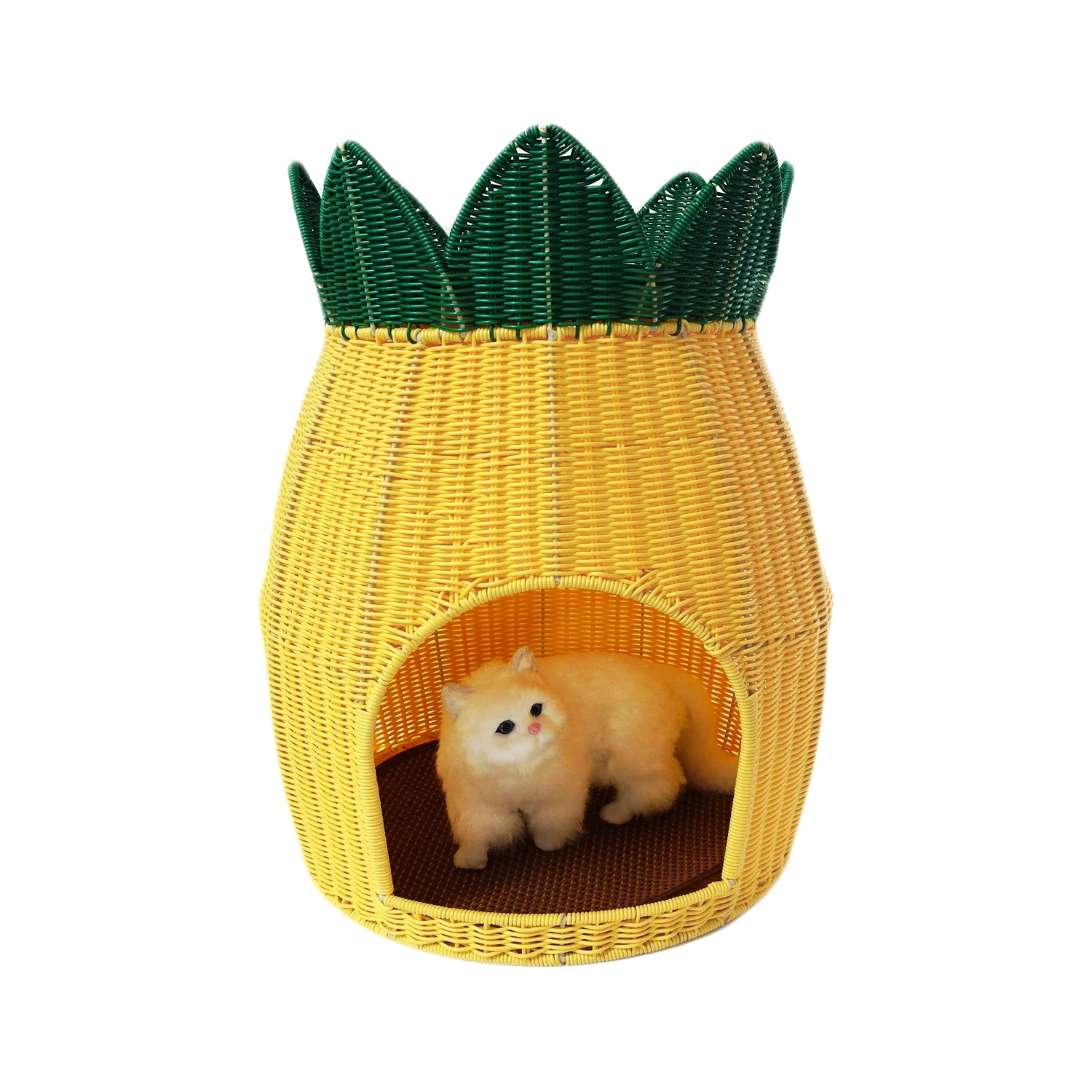 

XH High Quality Wholesale Luxury Handmade Plastic Rattan Comfortable Pineapple Shape Pet House & Cat Bed