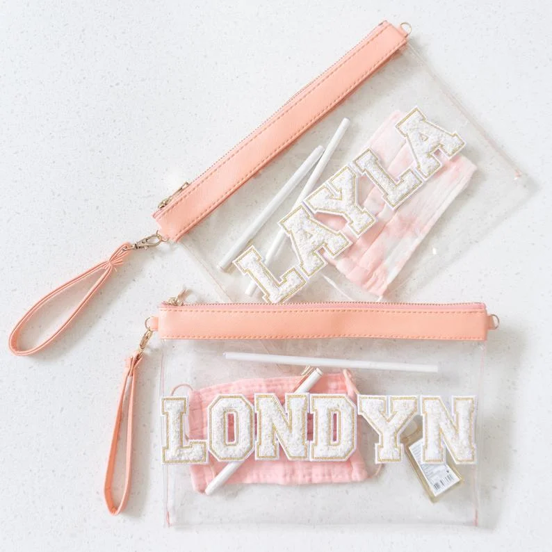 

Multi-color transparent pouch can be diy chenille letter cosmetic bag wholesale cheap file bag storage transparent travel bag, Customized color