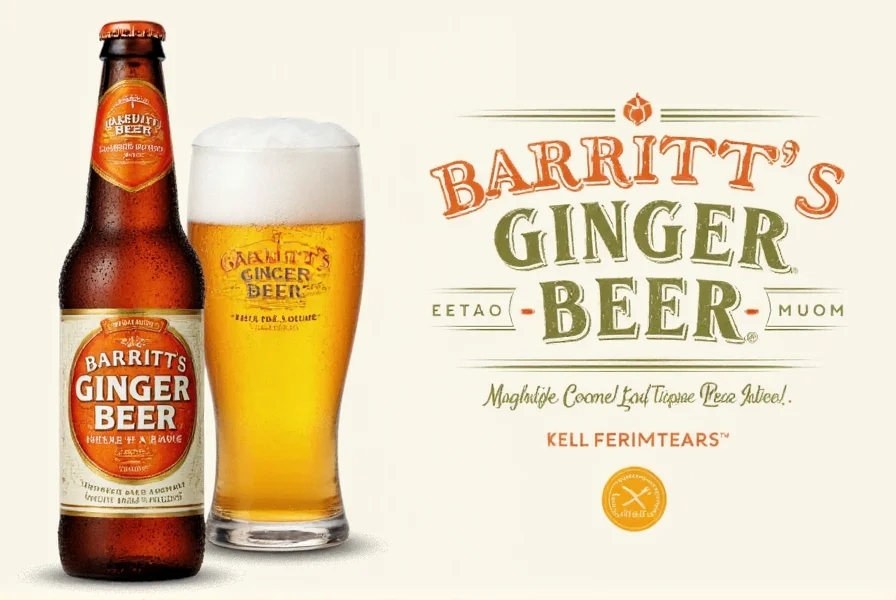 Barritt's ginger beer bottle next to cocktail ingredients including dark rum, lime wedges, and mint garnish