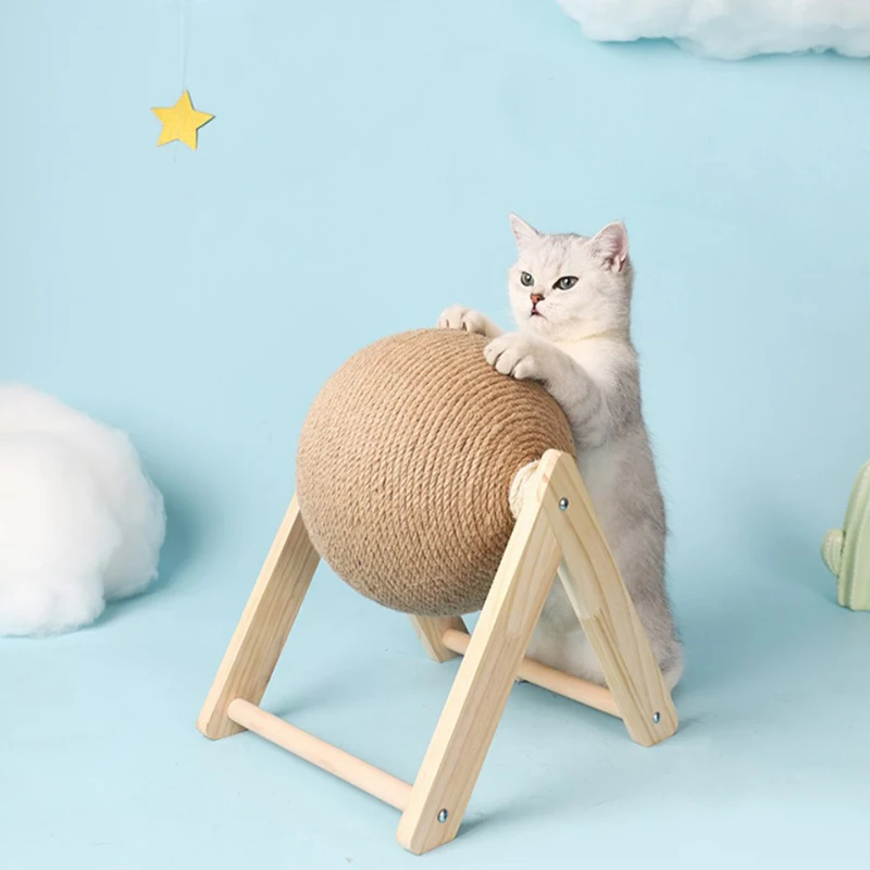 

Cat Scratching Ball Toy Kitten Sisal Rope Ball Board Grinding Paws Toys Cats Wood Scratcher Wear-resistant Pet Toy supplies, 1color