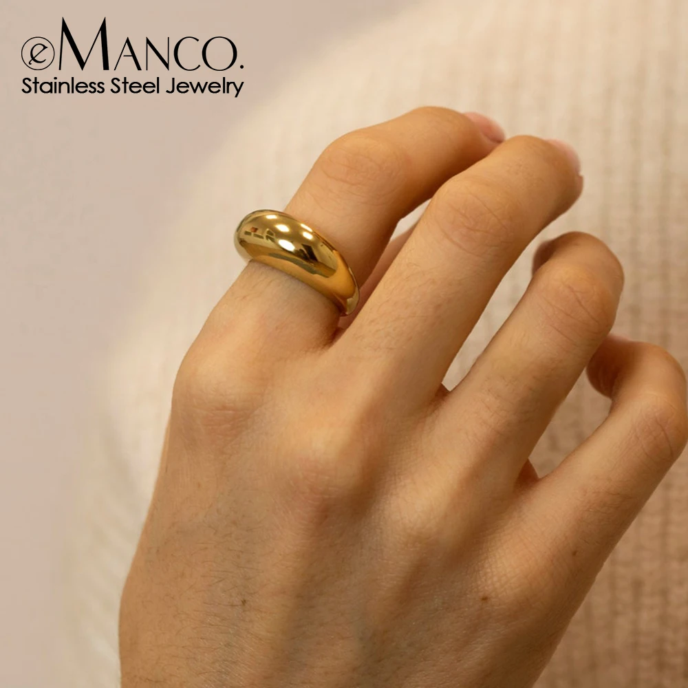 

eManco Ins Hot Selling Stainless Steel Gold Plated Geometric Ring Simple Round Arc Chic Ring For Women