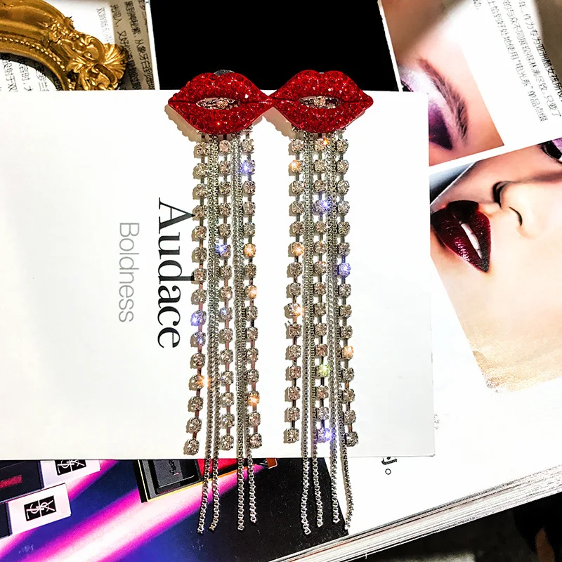 

fashion trendy jewelry crystal 2020 lip earrings for women