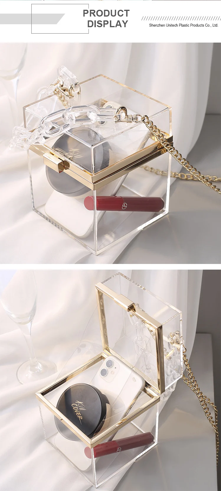 Transparent Clear Acrylic Square Evening Bag Box Clutch Purse