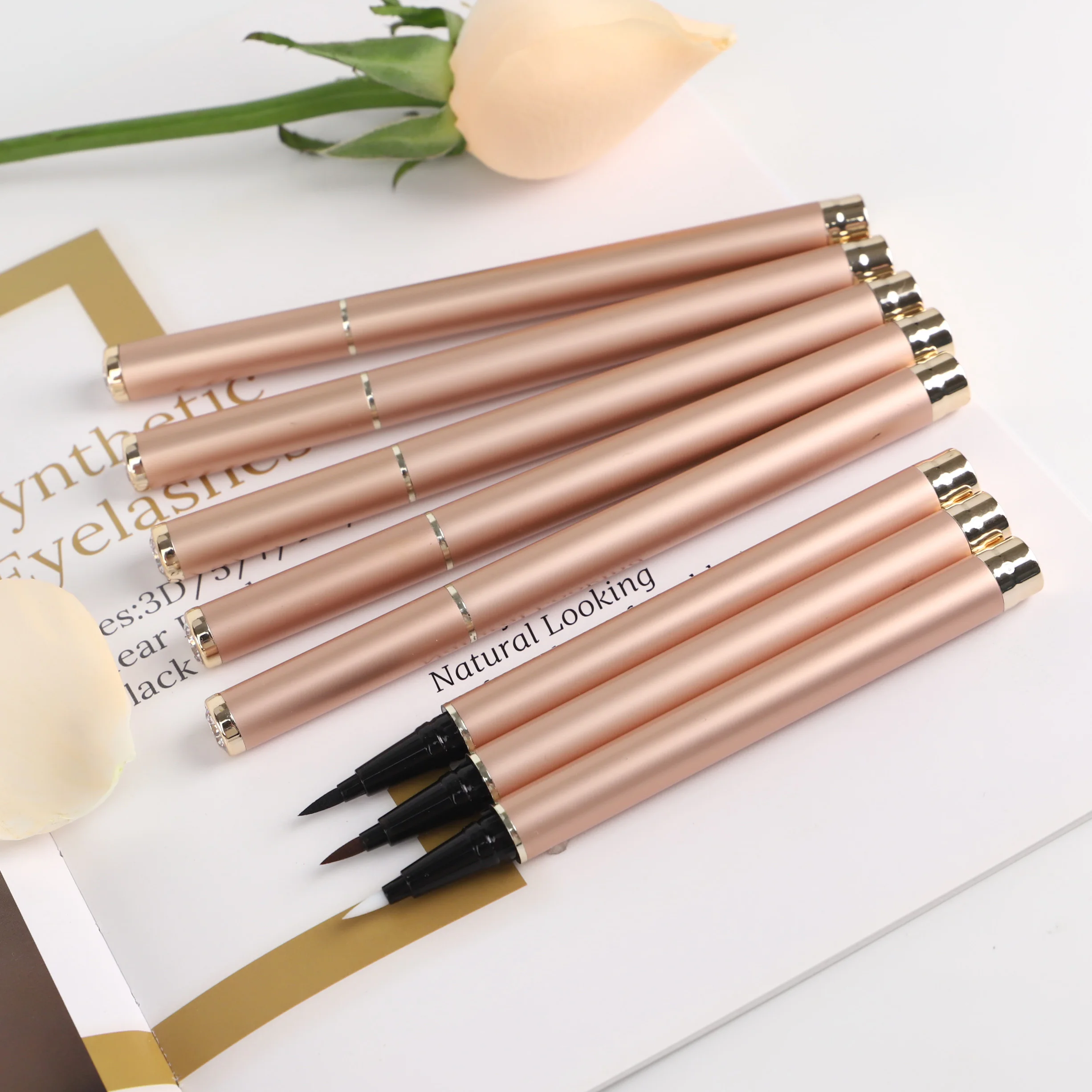 

Waterproof liquid Rose gold diamond adhesive eyeliner magic pen 2 in 1 eyeliner