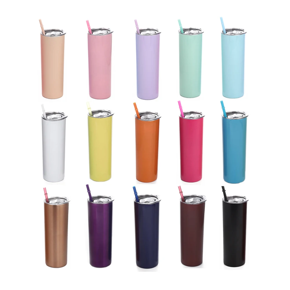 

20oz Multi-color Stocked Hot Cold Slim Straight Stainless Steel Vacuum Skinny Tumbler With Straw