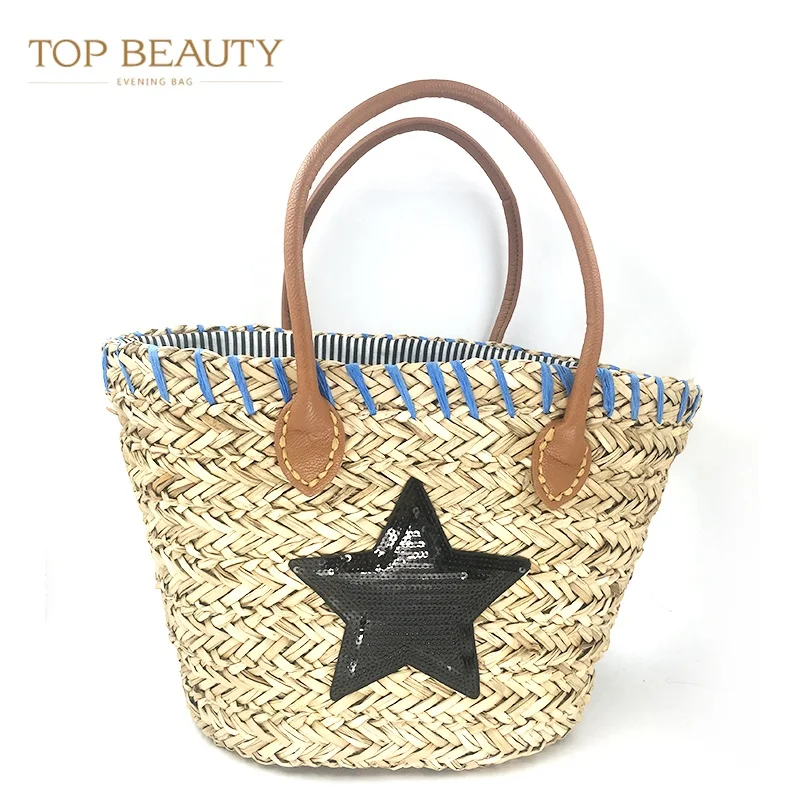 

Trending china supplier 2019 women round straw bag shoulder style handbag travel star clutch tote beach wholesale straw bags