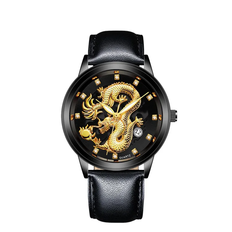 

Hot Sale Three-dimensional Golden Dragon Waterproof Leather Watches Mens Luxury Watch, Picture