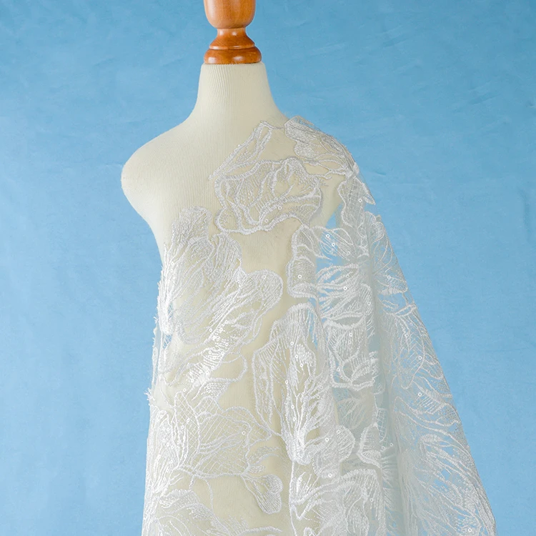 

X093 2021 High Quantity Wholesale Luxury Mesh Most Popular Embroidery Elegant Bridal Sequin Lace Fabric For Wedding Decoration