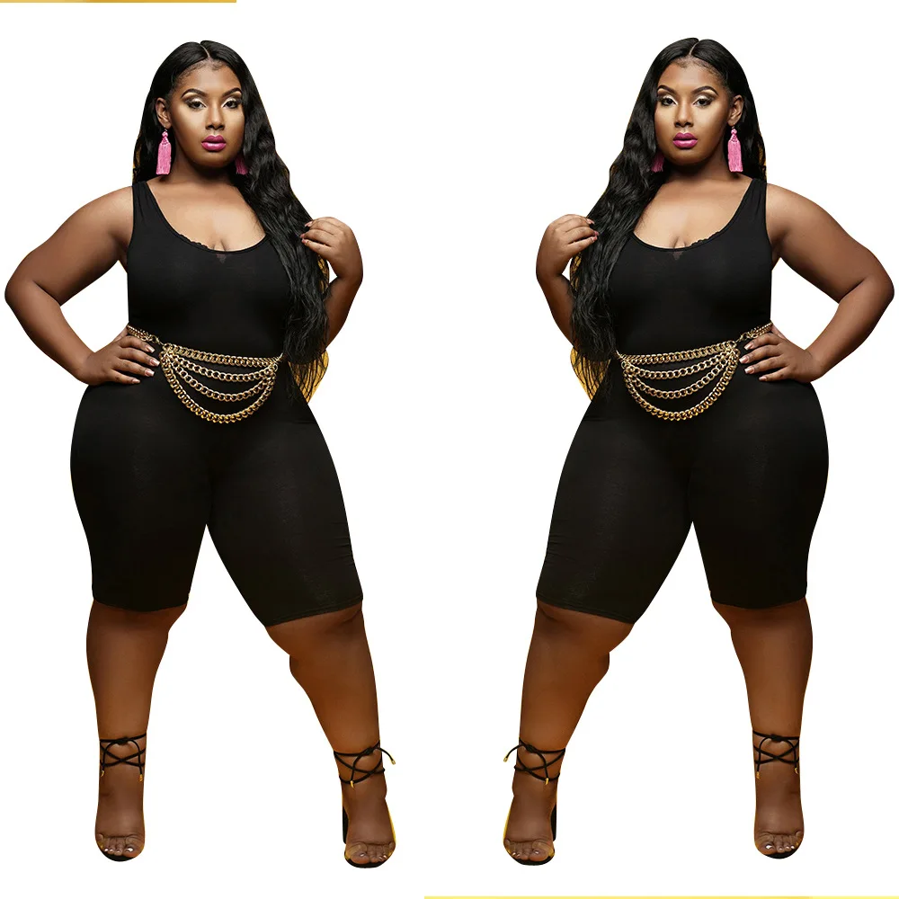 

2022 new arrival stylish summer sleeveless plain bodysuit age-reducing one piece jumpsuit plus size women clothing, Different color
