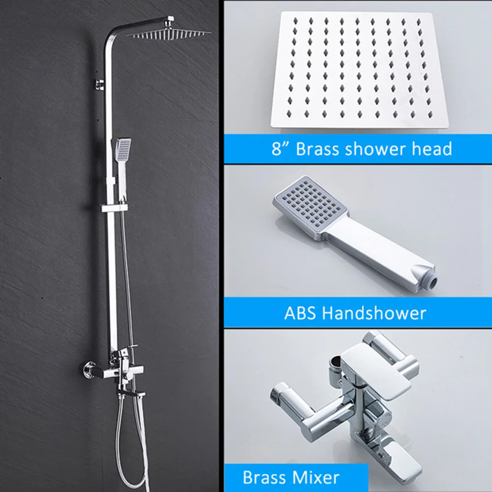 Bathroom Bath Shower Set Mixer Faucet Rotate Tub Spout Chrome Wall Mount 8  Rainfall Shower Head With Handshower 2 Ways Spout