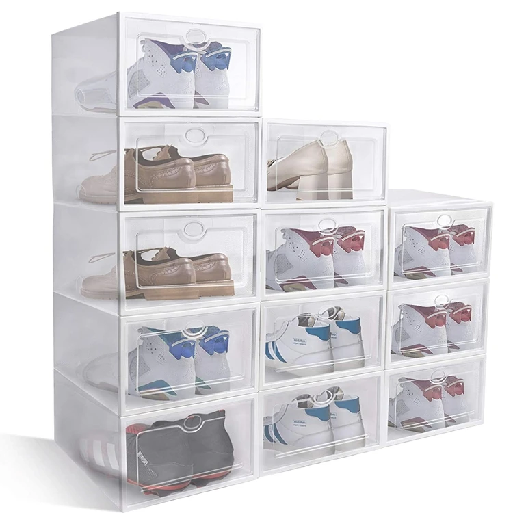 

Personalized Folding Container Luxury Transparent Drop Front Wholesale Stackable Plastic Clear Shoe Box Storage
