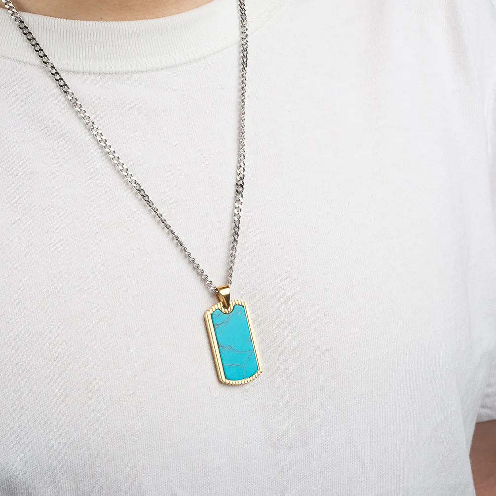Simple Stainless Steel Mens Turquoise Dog Tags Pendant Necklace Buy