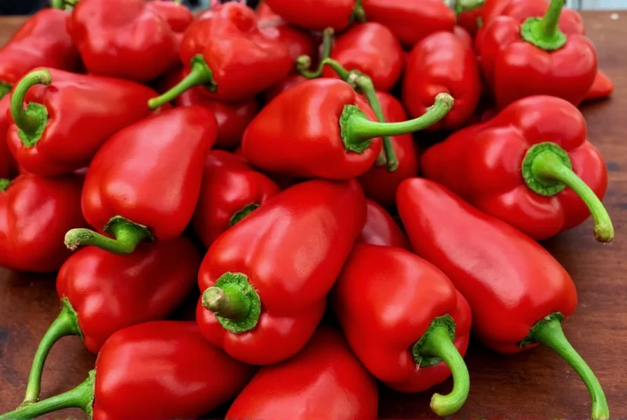 Various types of chili peppers arranged on a wooden table
