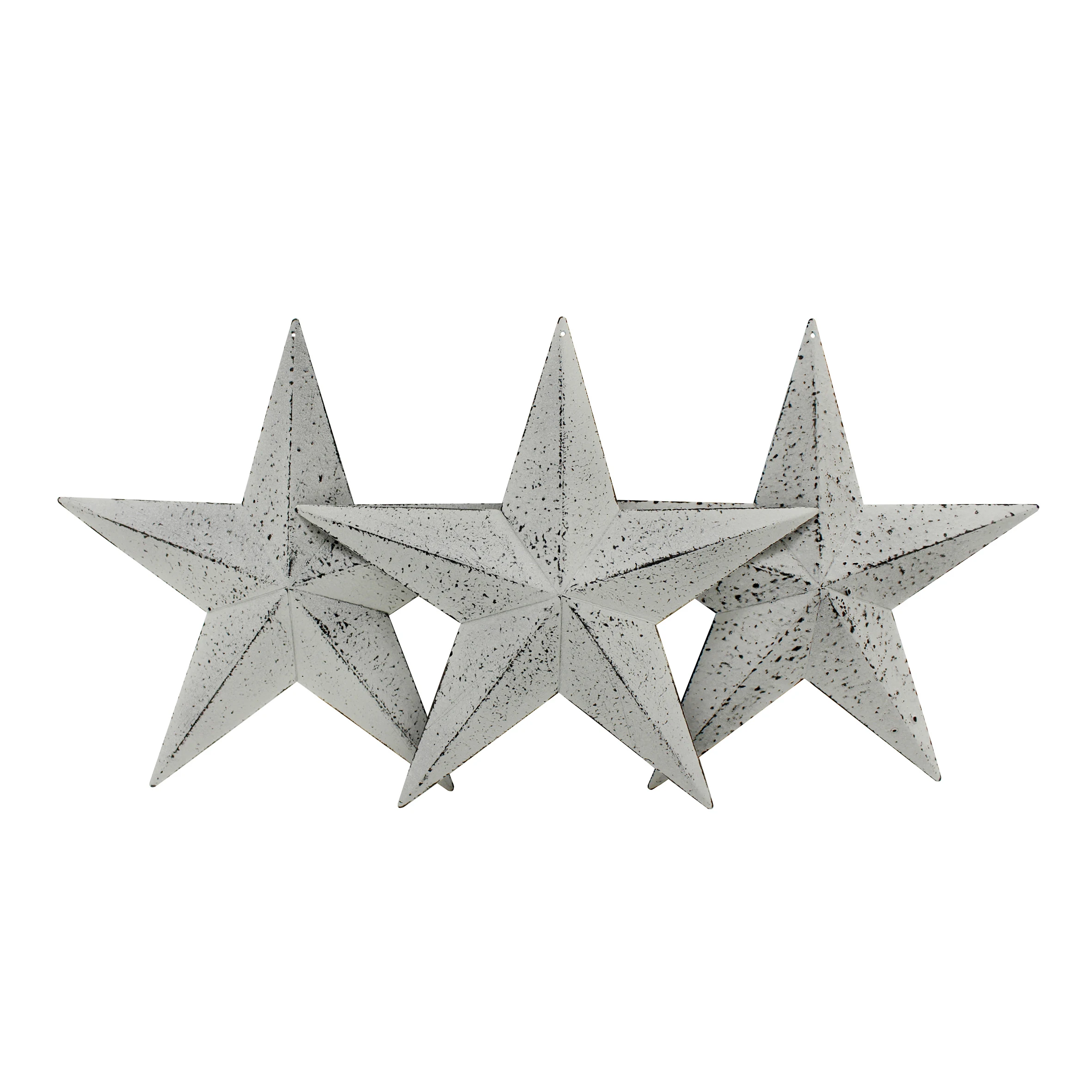 

Country Rustic Antique Vintage Gifts Whitewash/Grey Metal Barn Star Wall/Door Decor, 8-Inch, Set of 3