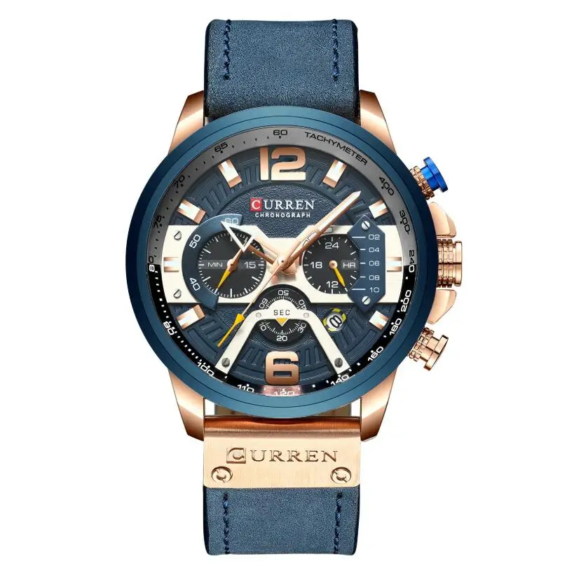 

CURREN Casual Sport Watches for Men Blue Top Brand Luxury Military Leather Wrist Watch Man Clock Fashion Chronograph Watch 8329