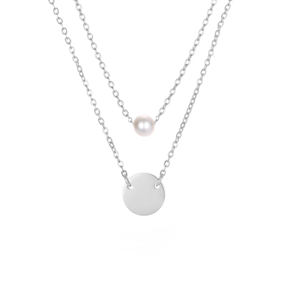 

JUJIE Double Coin Pearl Pendant Necklace Stainless Steel Feminine Trend Accessories Gift Custom