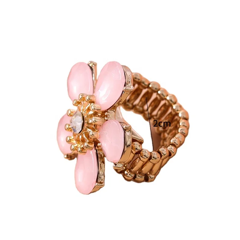 

Obei Jewelry Big Flower Design Ring Pink Color Opal Stone Zinc Alloy Gold Plated Size Adjustable Fashion Jewelry Women, Gold plated rings
