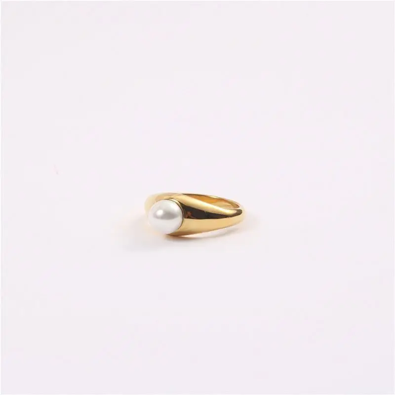 

High End 18K Plain Gold Pearl Statement Rings Stainless Steel Trendy Tarnish Gold Jewelry