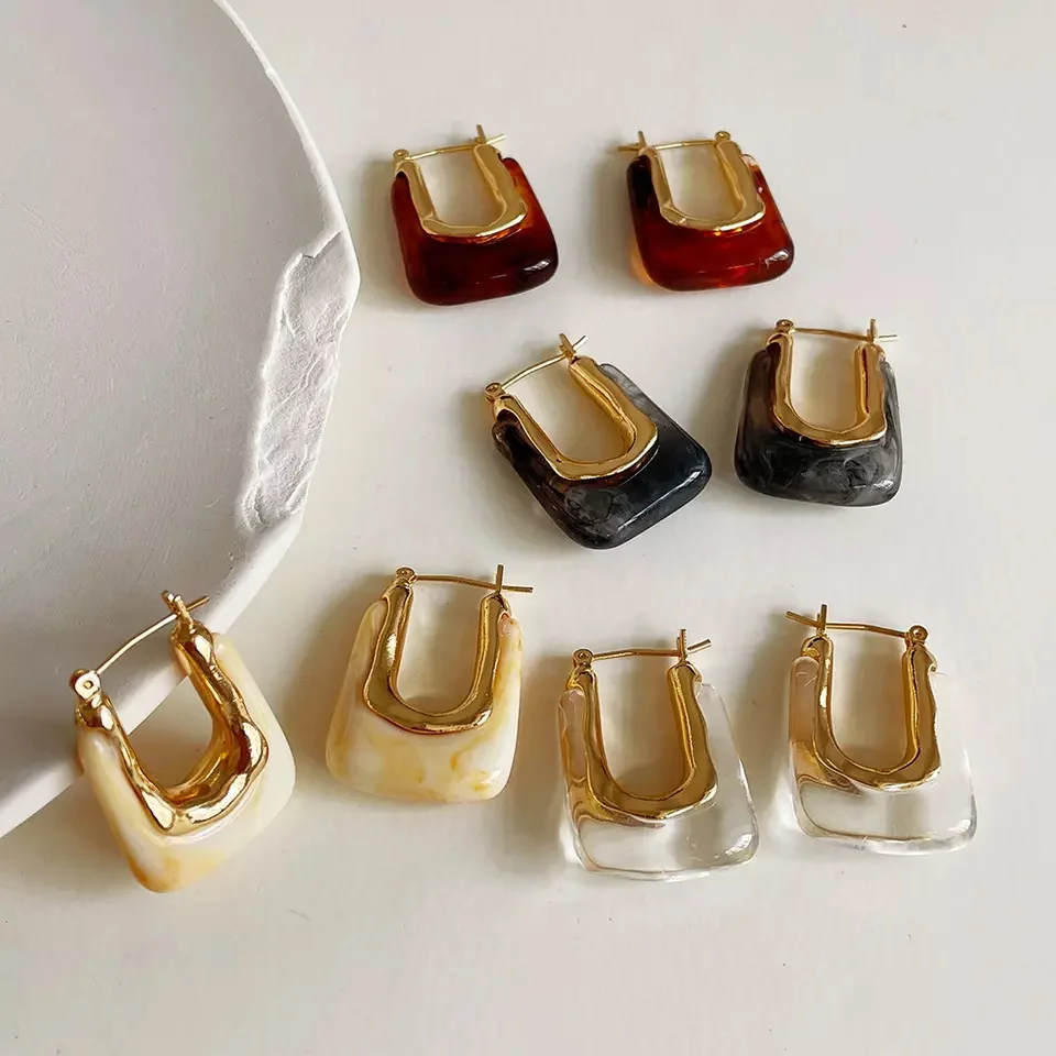 Korean Fashion Acrylic Resin Earrings Women Girls Statement U Shape Geometric Earrings Jewelry