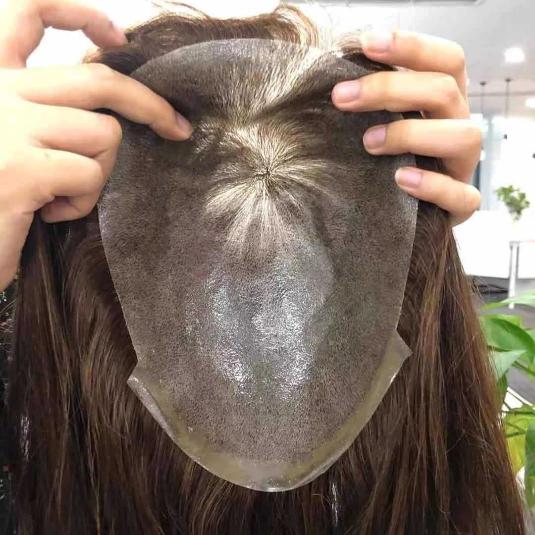 

BQ Support Custom Smooth Brown Virgin Human Hair Wigs Women Skin Base Injection