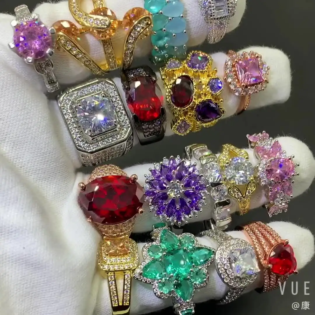 

Manufacturers mixed batches of high quality micro-set zircon ring jewelry plated 18K real gold color retention ring fashion ring, Random