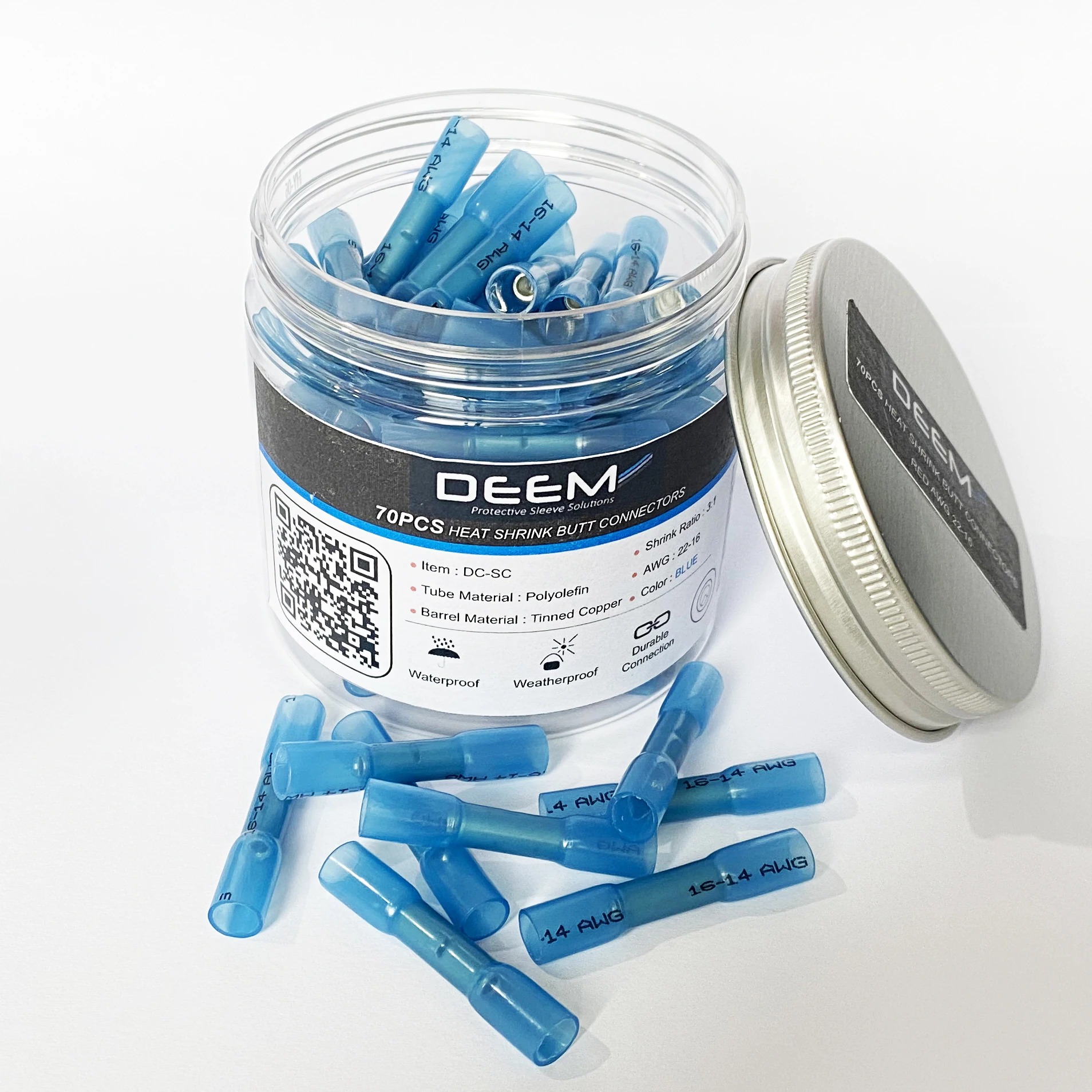 

DEEM 70PCS Heat shrink blue connectors kit Marine waterproof electrical wire connector