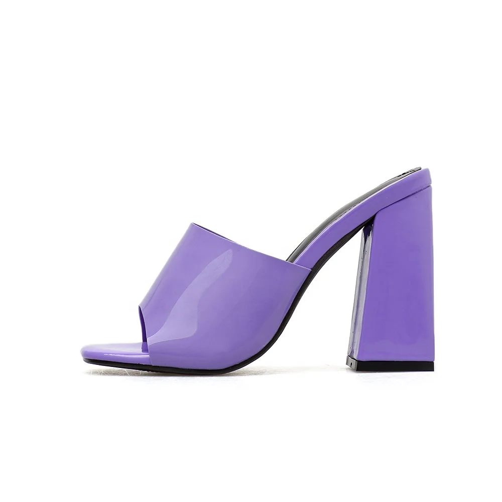 

new fashion 2020 block heel jelly slingback mules chunky heels slides women shoes, Purple/blue