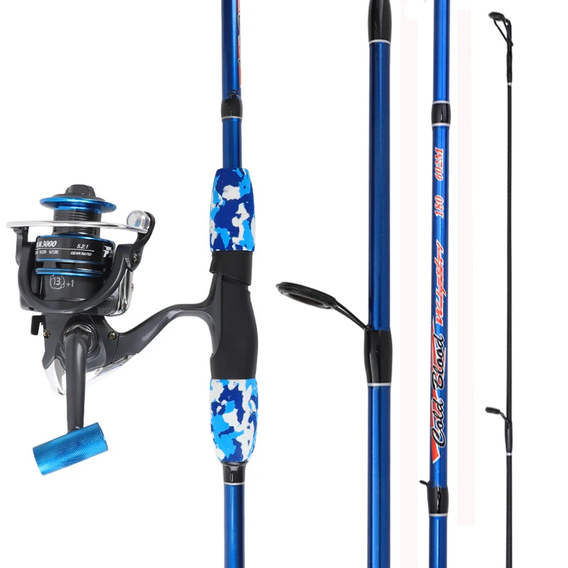 

TAIGEK Cheap 1.8m/2.1m/2.4m 2 Section baitcasting Rod spinning Sea Bass Fish Rods Pole Tackle set fishing combo, Blue