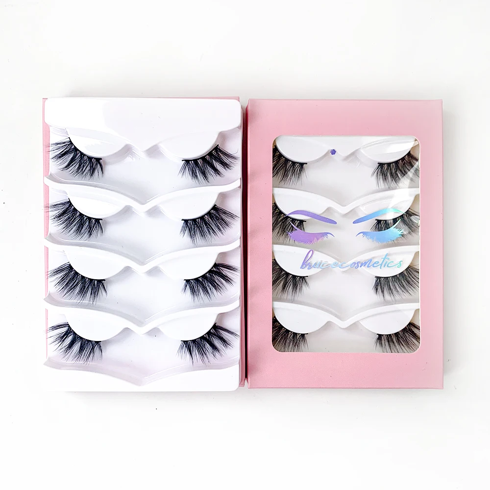 

Super Fluffy 4 Pairs faux mink lash packs private label 4 pair pack of lashes 3d Eyelashes Vendor With Custom lash Packs, Purple,pink,black