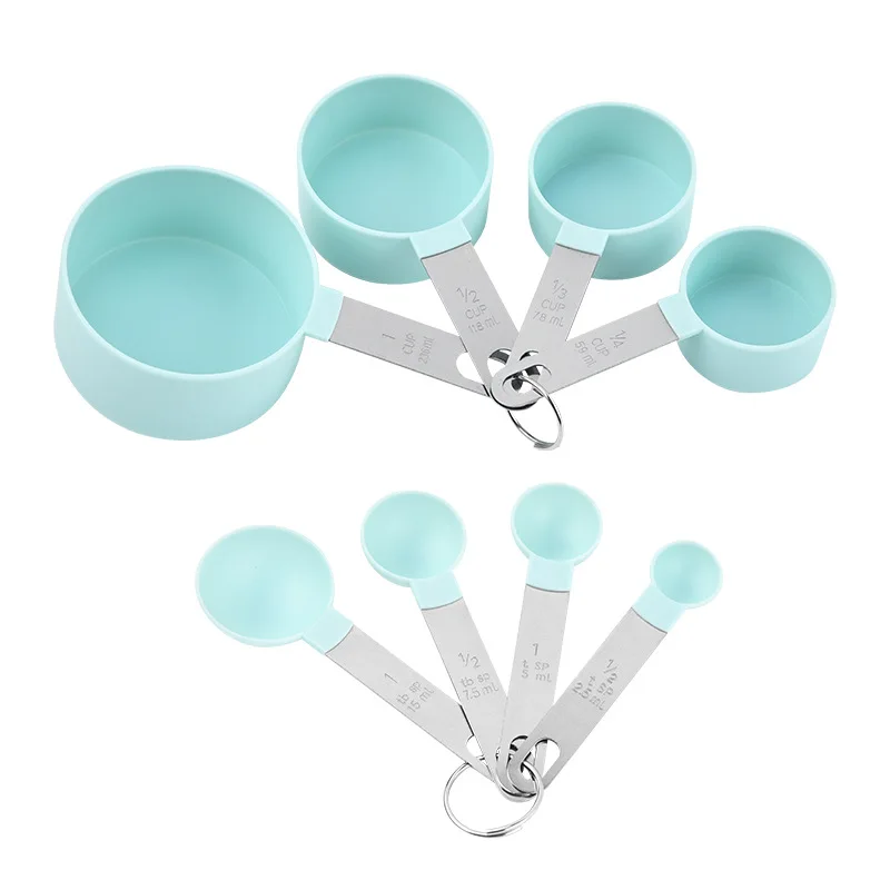 

Hot selling Stainless Steel kitchen accessories 8 Piece PP with stainless steel handle measuring cups and spoons set, Customized