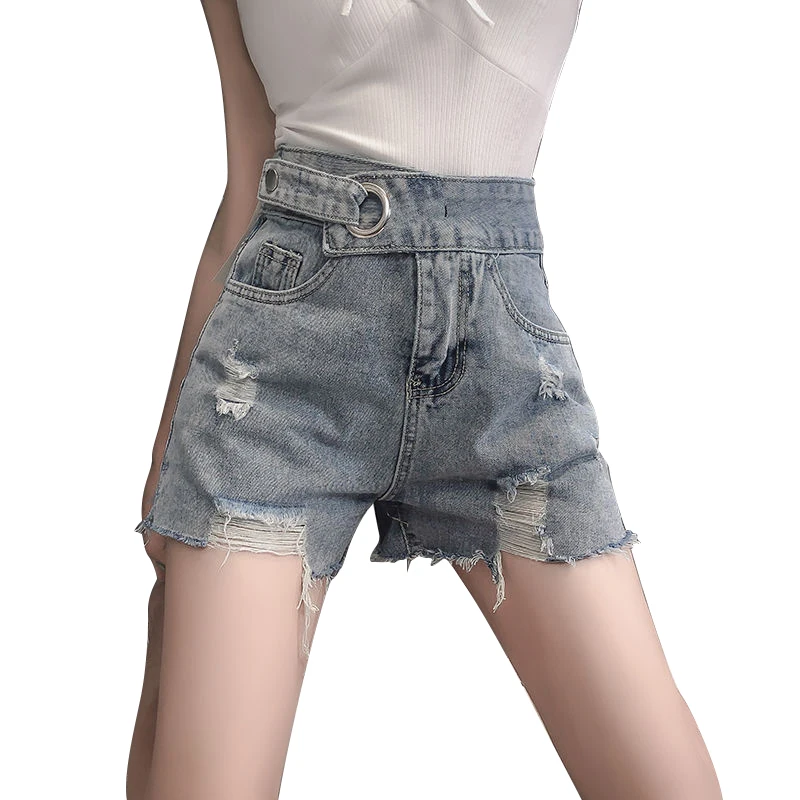 

Shorts jeans denim women fashion Korean casual waterproof summer bleached light cotton blue