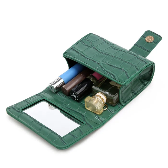 

New style women lipstick organizer bag with mirror embossed crocodile leather mini crossbody cosmetic bag