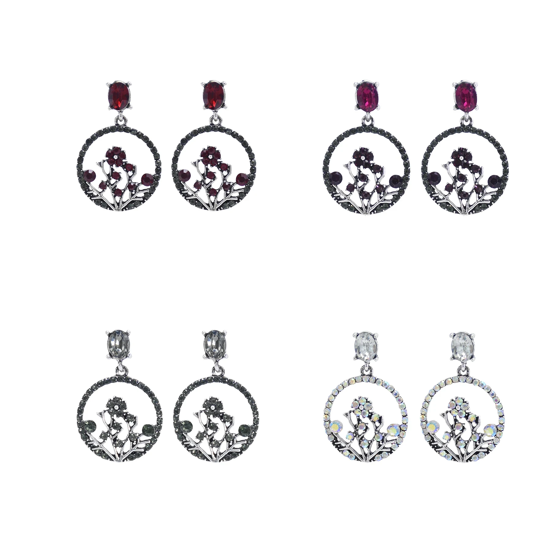 

Korean Retro Round Crystal Earrings Crystal Flower Circular Zircon Diamond Earrings 925 Silver Needle Earring Jewelry, Clear,black,red,purple