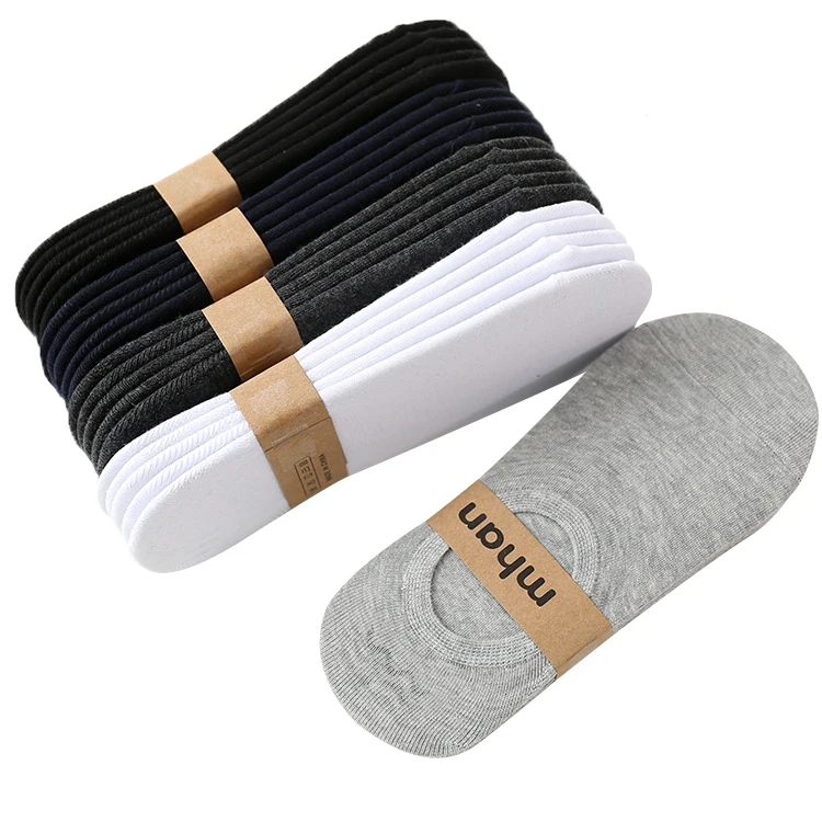 

Wholesale custom logo embroidery jacquard solid black white anti skid invisible socks men women breathable high quality socks