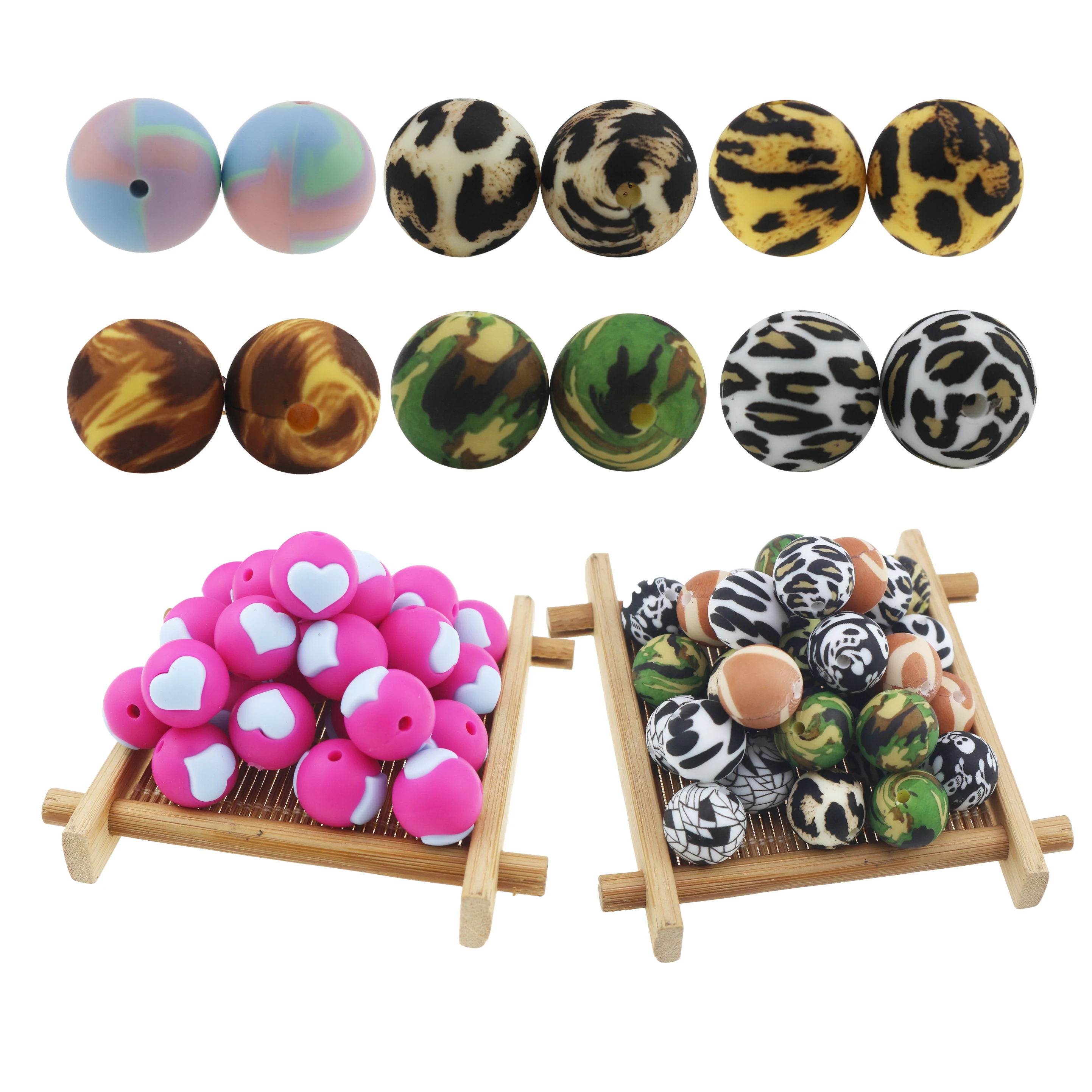 

BPA Free Food Grade 60 Colors  Baby Wooden Teether Toys Chewing Round Teething Silicone beads