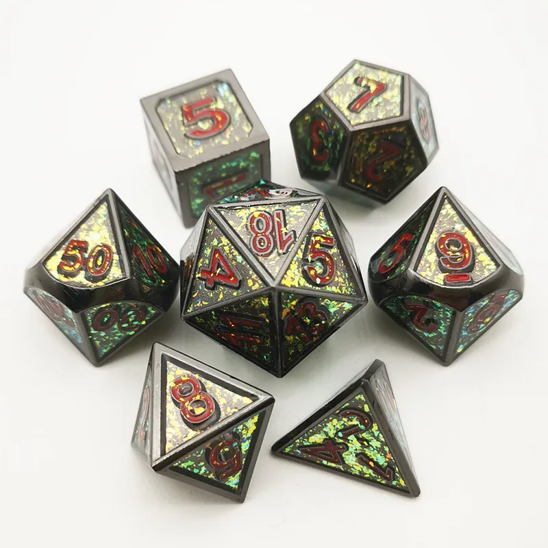 

D&D Metal dice Table games DND 7pcs Polyhedral Metal Dice Set red Black and Gold Color Custom DND dice