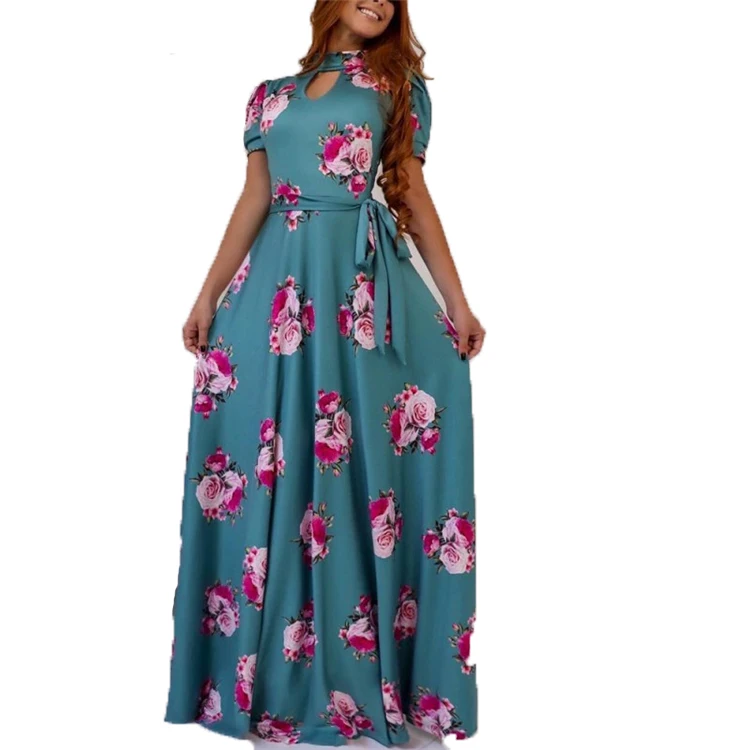 

Fashion digital printing casual dresses European and American maxi swing plus size Bohemian dresses for women, Customized color/as show