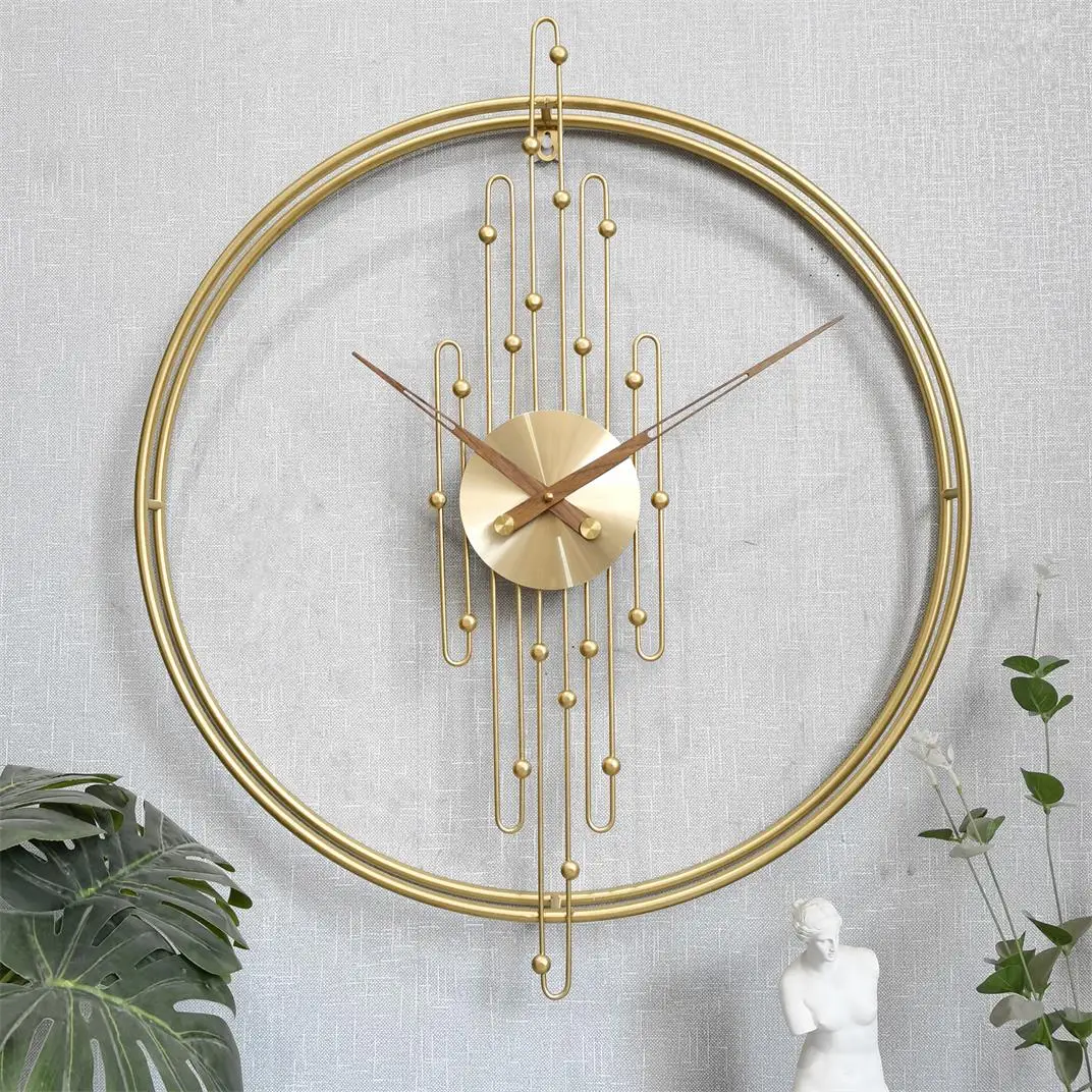 

27.5inch Art Double Circle Wall Watches Large Iron Golden Wall Clocks Minimal Art Beads Specialty Wall Decor, Gold, accpet any colors