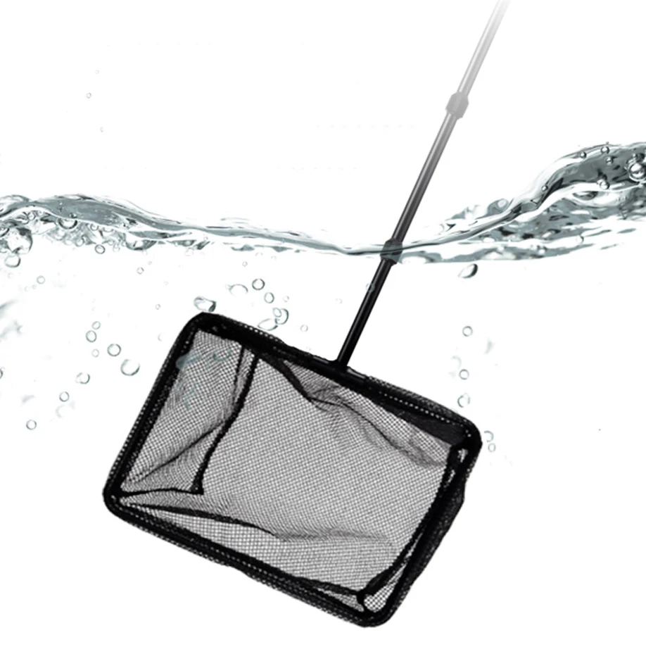 Aquarium Fish Tank Fishing Net Portable Long Handle Square Landing Net