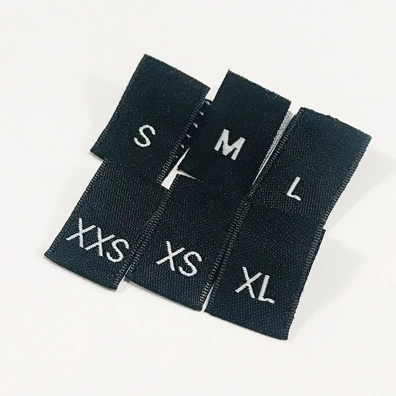 

Wholesale 2 * 1.3 cm size label XXS XS S M L XL Woven Size label, Any 12 colors