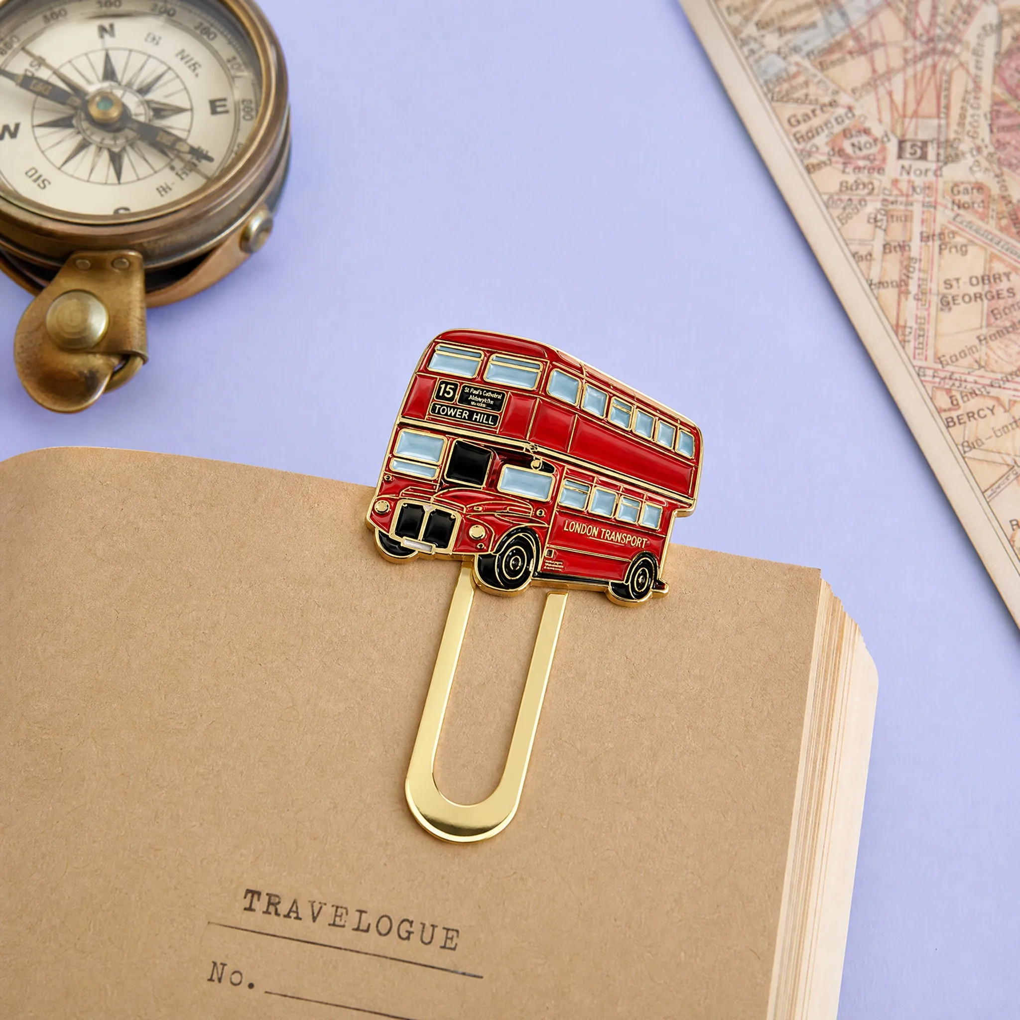 Custom Vintage London Routemaster Double-Decker Red Bus Shiny Gold Metal Bookmark Clip