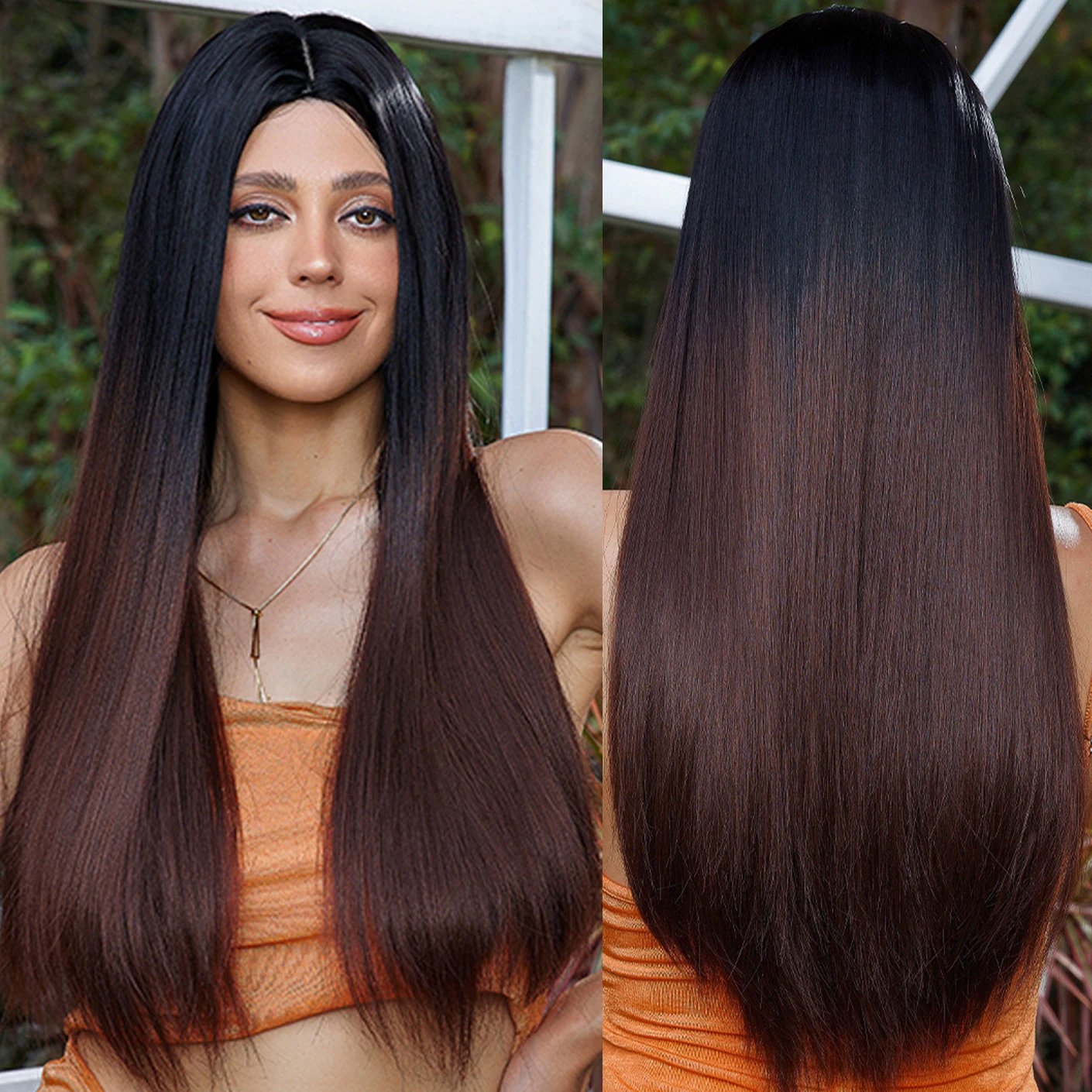 Future Chemical Fiber Straight Hair Without Bangs Synthetic Wig Long Silk Straight Gradient Wig Natural Realistic Wig