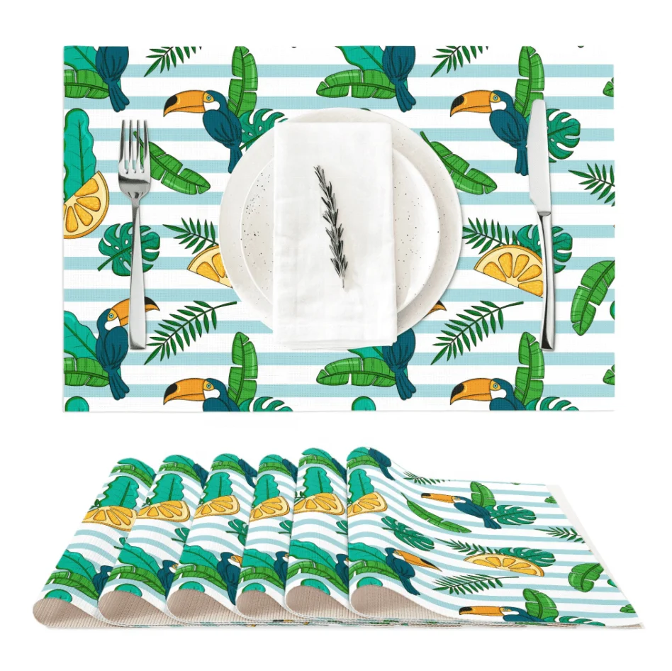 

custom high quality printing pattern 6pc/set pvc boho placemat woven placemats