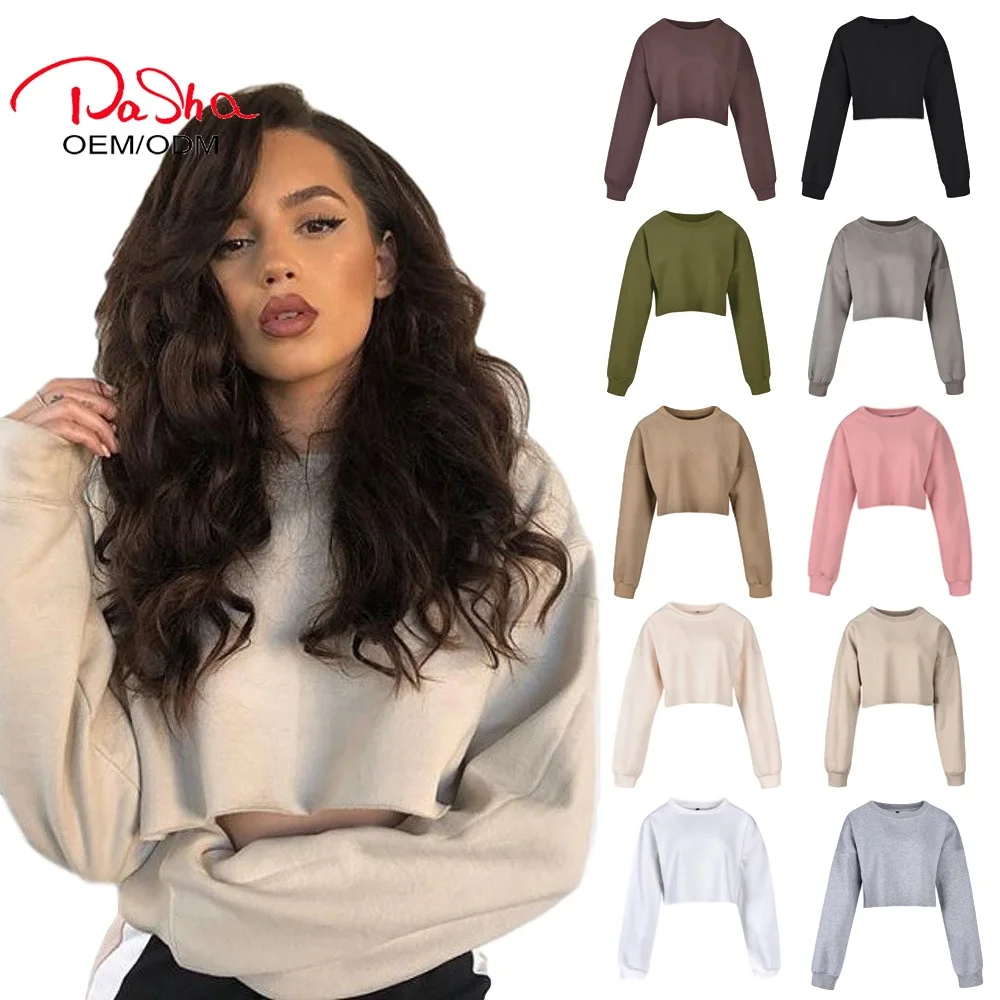 

Pashasunshine Wholesale Plain Pullover Oversize Short Crop Top Hoodie Casual Wear Long Sleeve Women Hoodies Sweatshirts, Multiple colors as picture