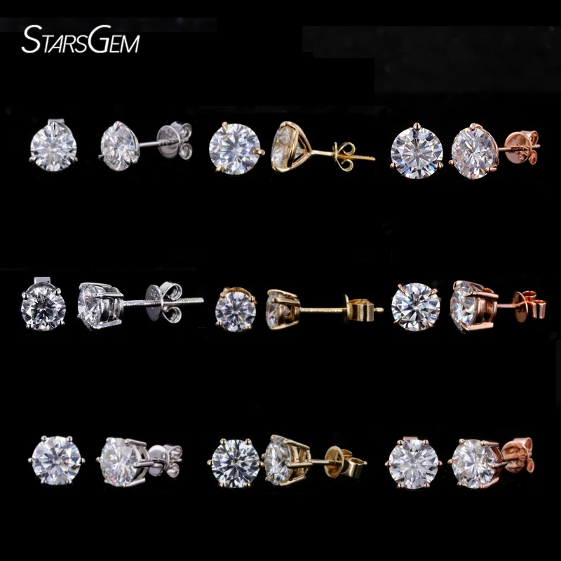 

Starsgem classic style S925 10K 14K 18K gold earrings 1ct moissanite martini prongs setting woman fine jewelry earring studs