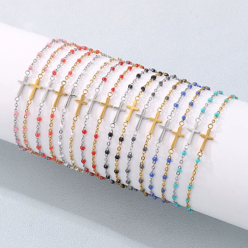 

G2471 Wholesale pulsera de acero inoxidable Resin Beads Stainless Steel Cross Bracelet Charm Fashion Jewelry Bracelets & Bangles