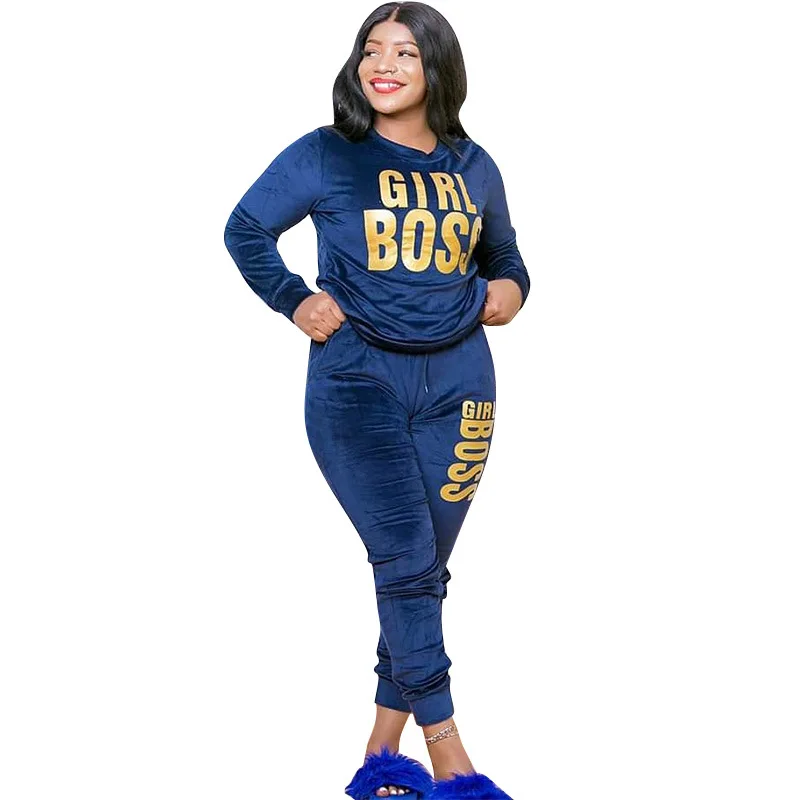 

Autumn winter clothing o neck plus size letter print plus size velour jogging sets, Picture color